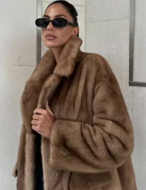 Женский норковый жакет в песочном цвете - фото 5